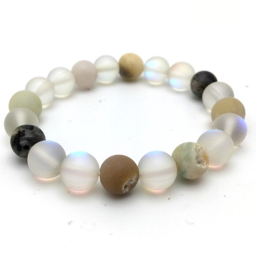 381MIDALANE Handcrafted Amazonite Labradorite Gemstone Stretch Bracelet